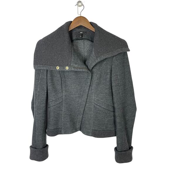 Boss Hugo Boss | Gray Wool Blend Large Collar Asymmetrical Short Moto Jacket - Picture 1 of 14